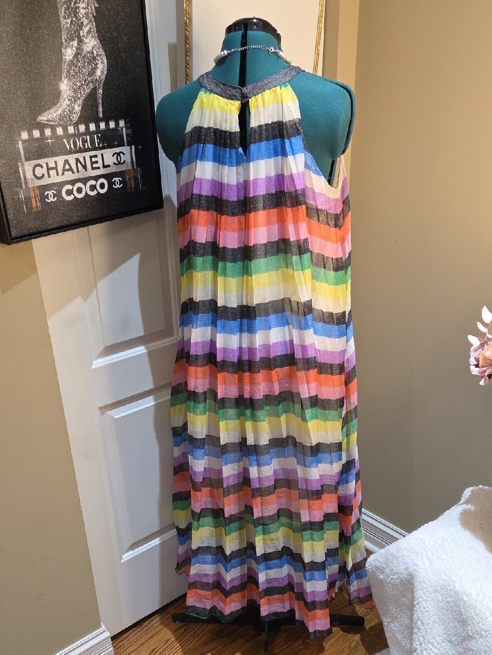 Nwot Large New York Company Colorful Striped Halter Maxi Dress With Belt - Picture 7 of 17